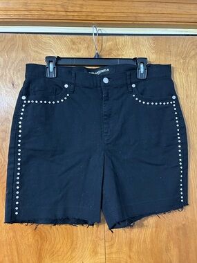 Karl Lagerfeld Black Denim Shorts with Silver Stud Accents